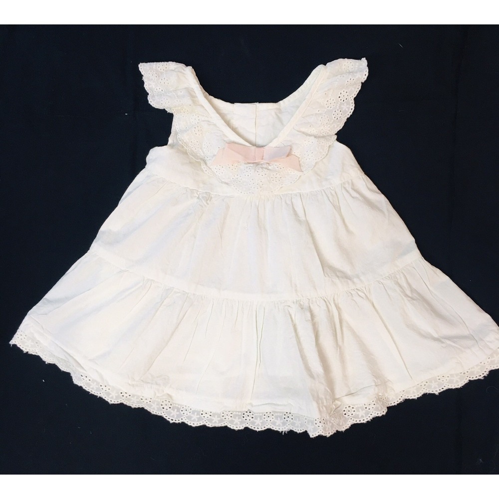 Baby Toddler Girl Size 4T White Cotton Dress Pink Ribbon Eyelet Lace‎ Frilly